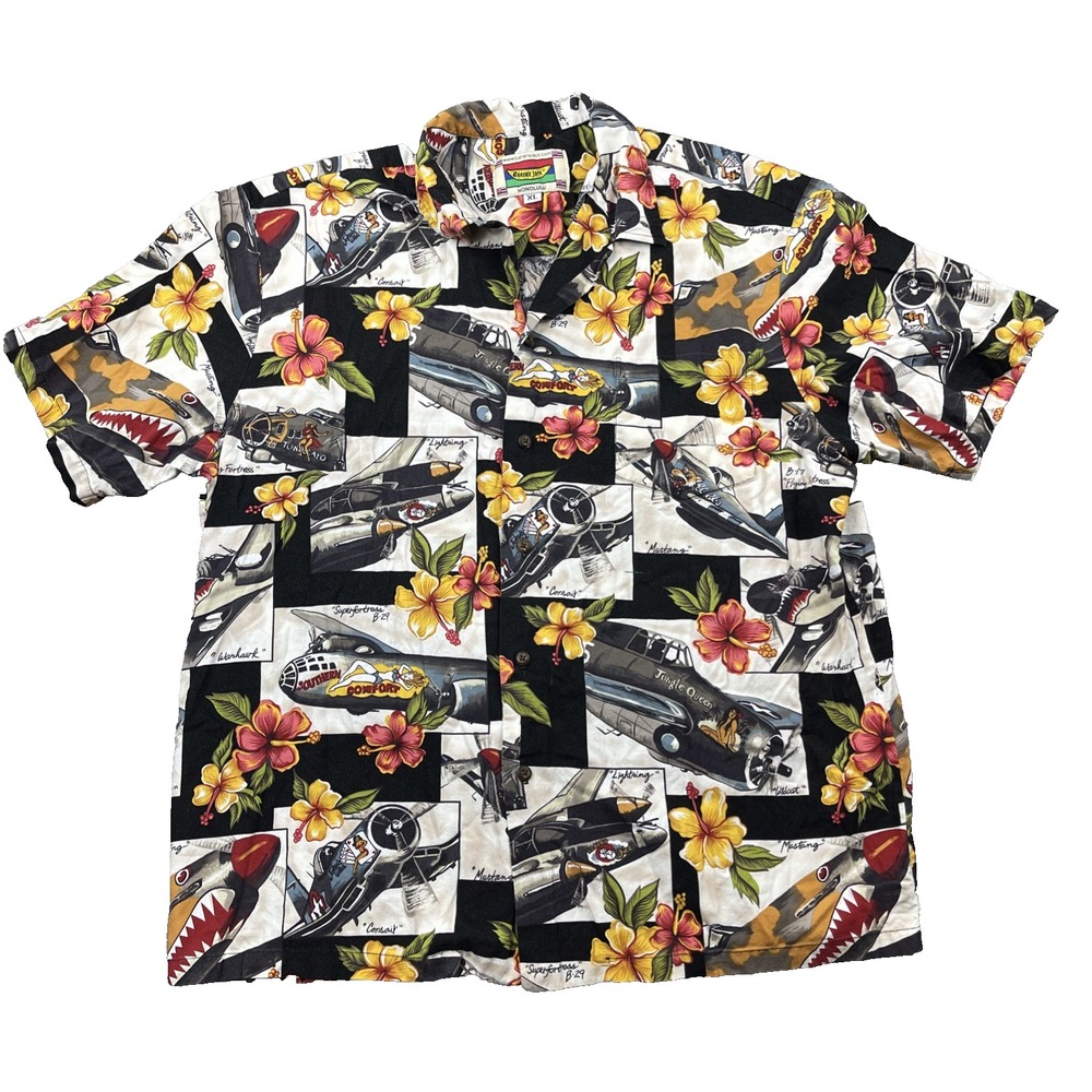 Banana Jack Hawaiian Shirt XL World War 2 Planes Allover B13 Pin Up Girl USA